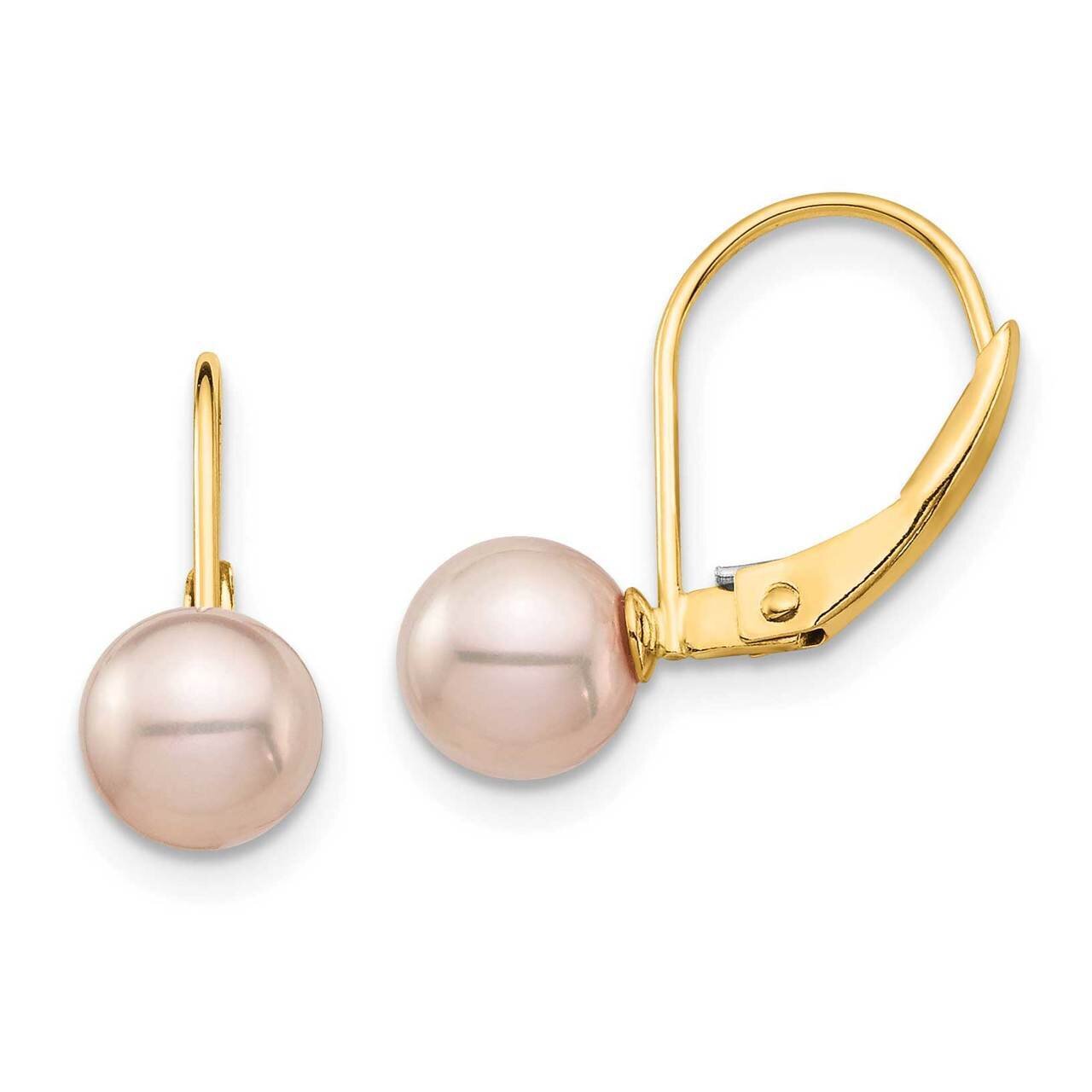 6-7mm Pink Round Freshwater Cultured Pearl Leverback Earrings 14k Gold SE2970 by Madi K, MPN: SE297…