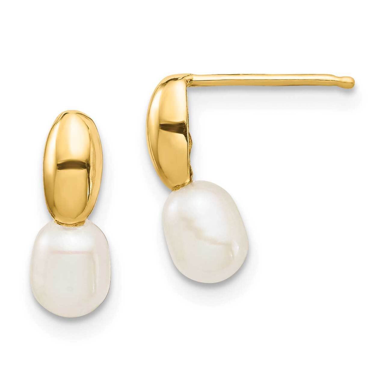 4-5mm White Rice Freshwater Cultured Pearl Post Dangle Earrings 14k Gold SE2972
