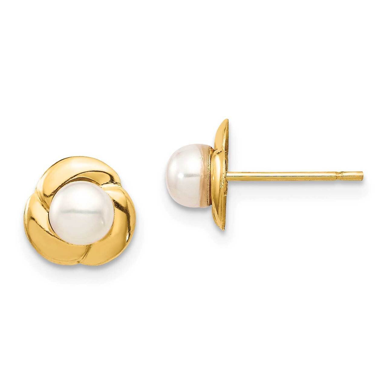 4-5mm White Button Freshwater Cultured Pearl Post Earrings 14k Gold SE2978 by Madi K, MPN: SE2978, …