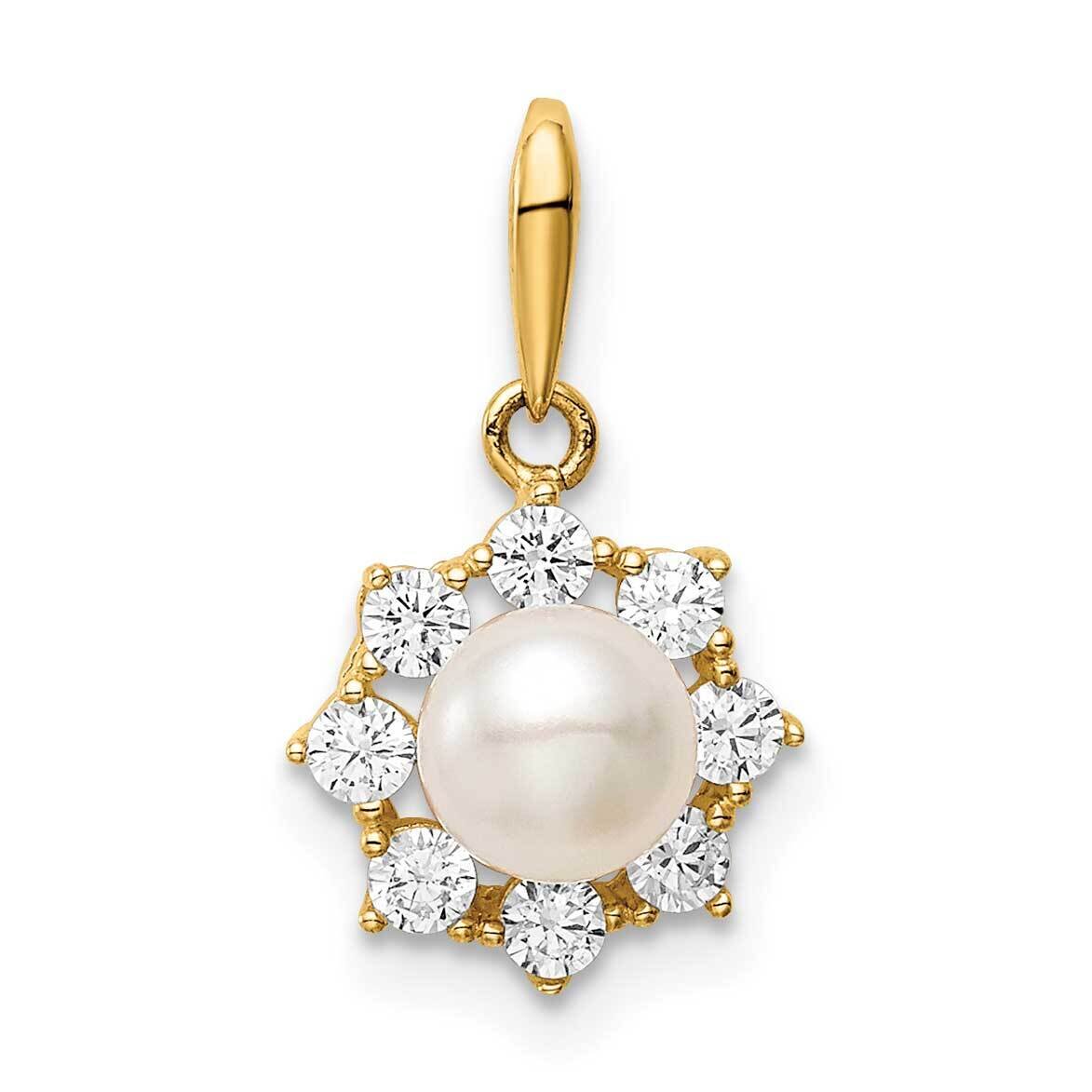 5-6mm White Button Freshwater Cultured Pearl Pendant 14k Gold CZ Diamond SE3003 by Madi K, MPN: SE3…