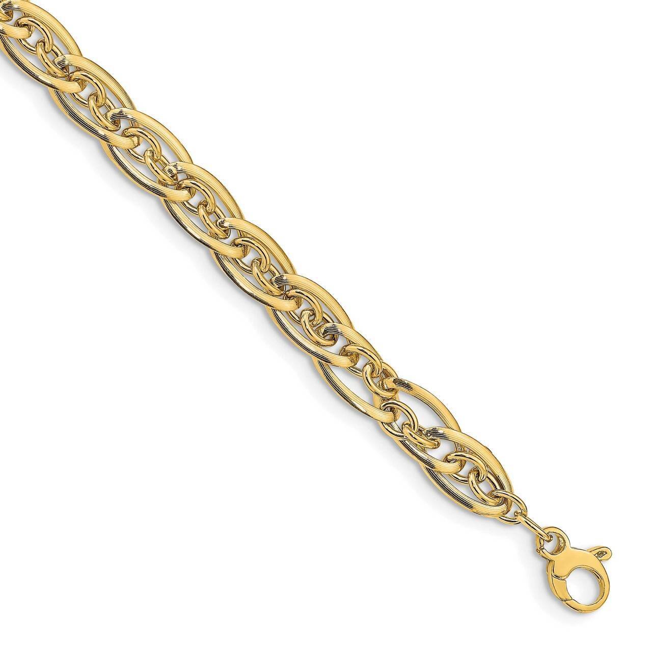 Grooved with .5 in ext. Fancy Link Bracelet 14K Gold Polished SF2577-8