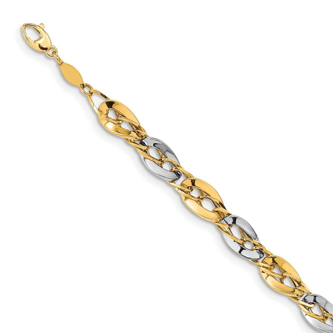 Fancy Double Curb Link Bracelet 14k Two-tone Gold Polished SF2618-8, MPN: SF2618-8, 191101981876
