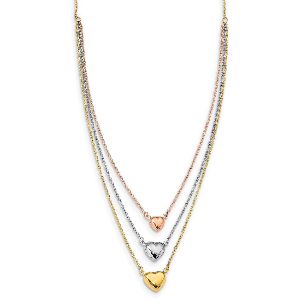 Three Heart with 1 inch Extender Necklace 14k Tri-Color Gold SF2643-16, MPN: SF2643-16, 886774101880