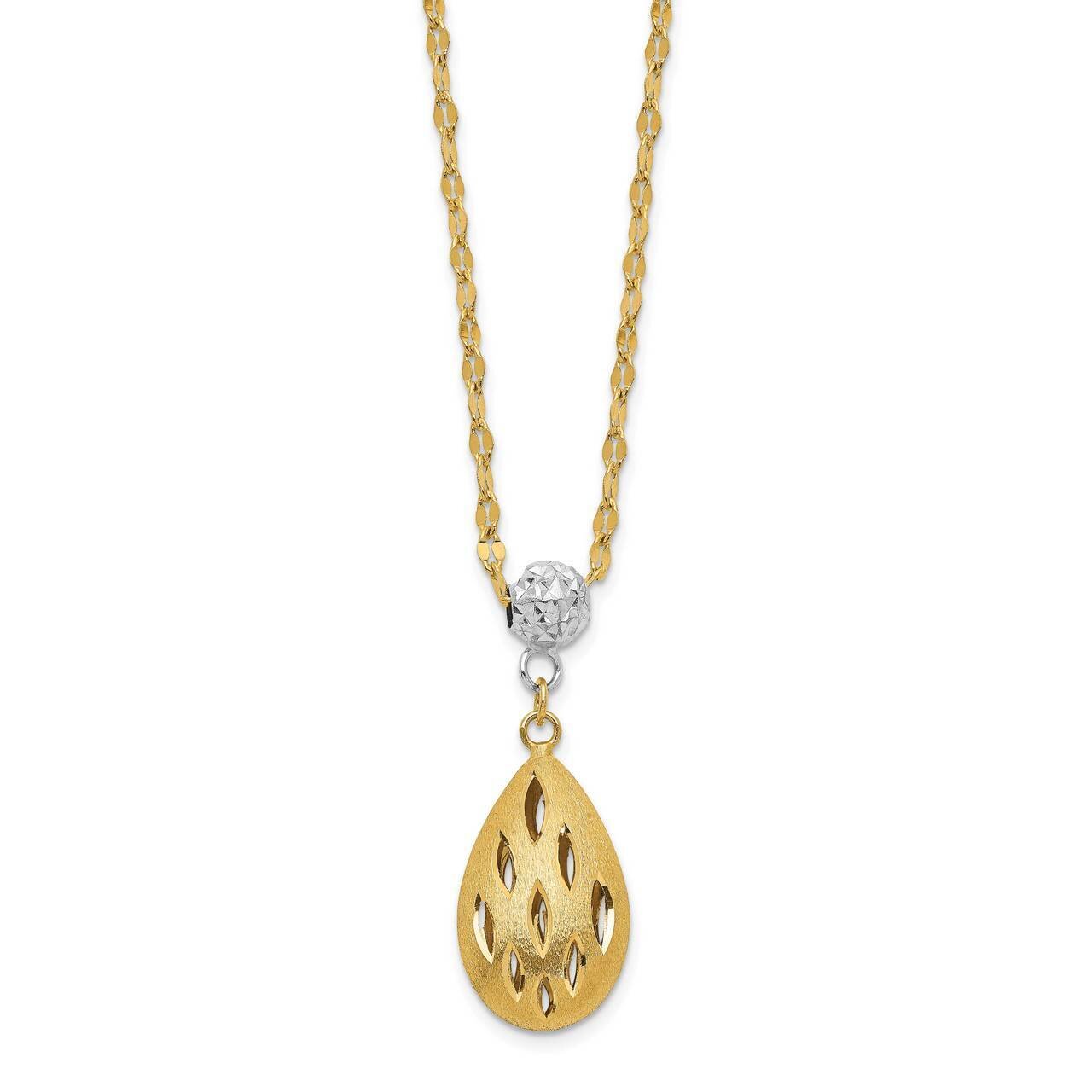 Teardrop Dangle 2 inch Extender Necklace 14k Two-Tone Gold Diamond-cut SF2664-18, MPN: SF2664-18, 8…