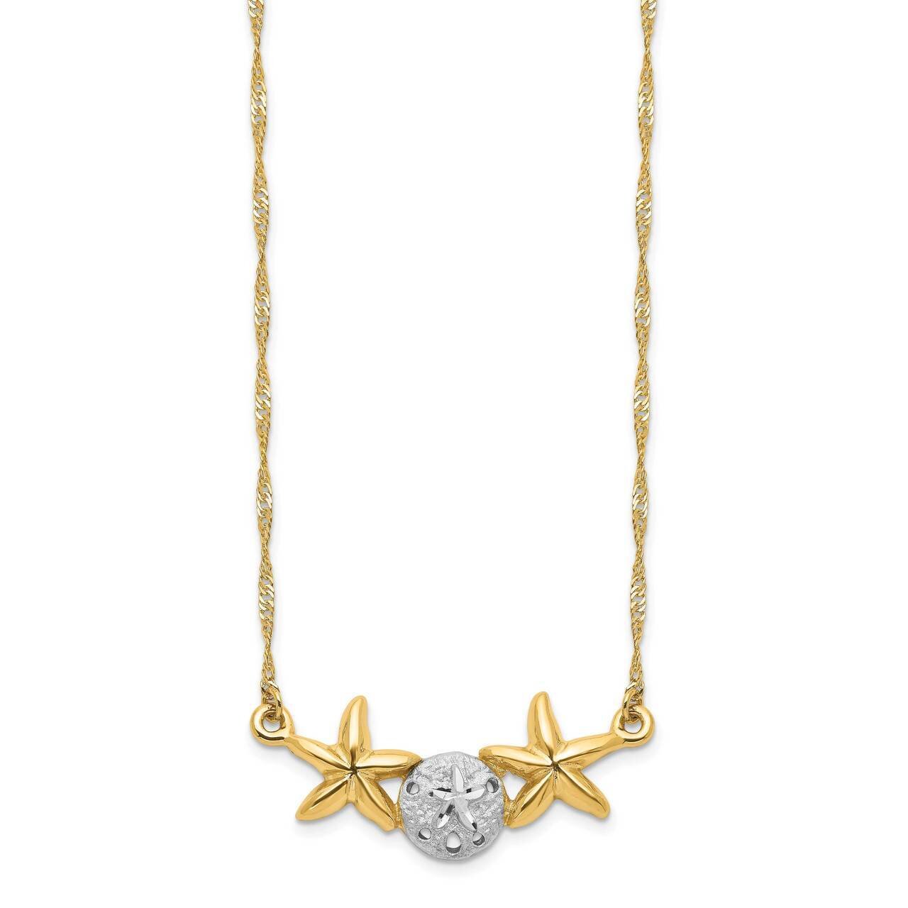 Brushed &amp; Polished Sand Dollar Starfish Necklace 14k Gold &amp; White Rhodium SF2669-18, MPN: SF2669-18…