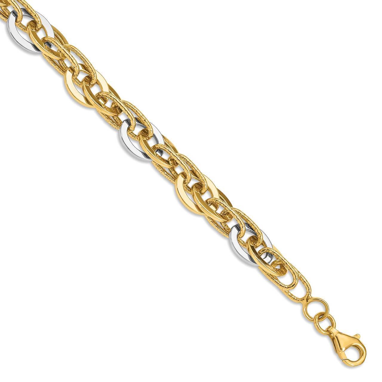 Polished Fancy Link Bracelet 14k Gold &amp; White Rhodium SF2698-7.5, MPN: SF2698-7.5, 883957937984