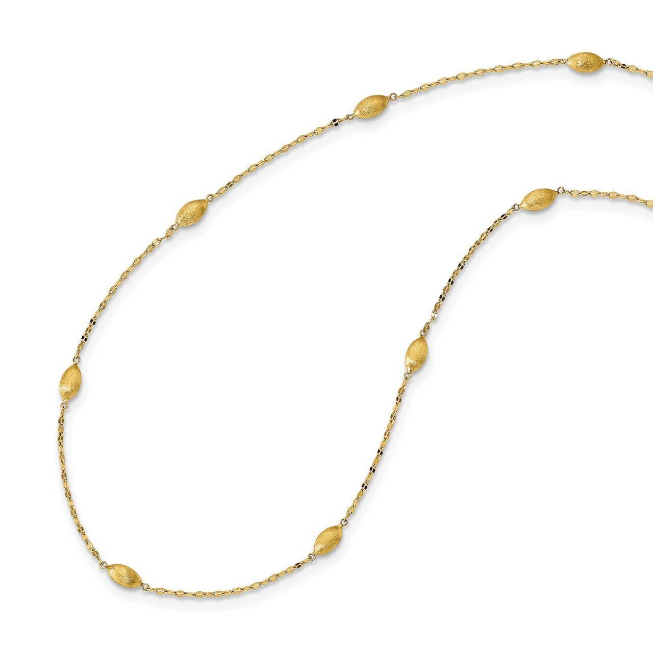 Satin Oval Beads Necklace 14k Gold Diamond-cut SF2754-18