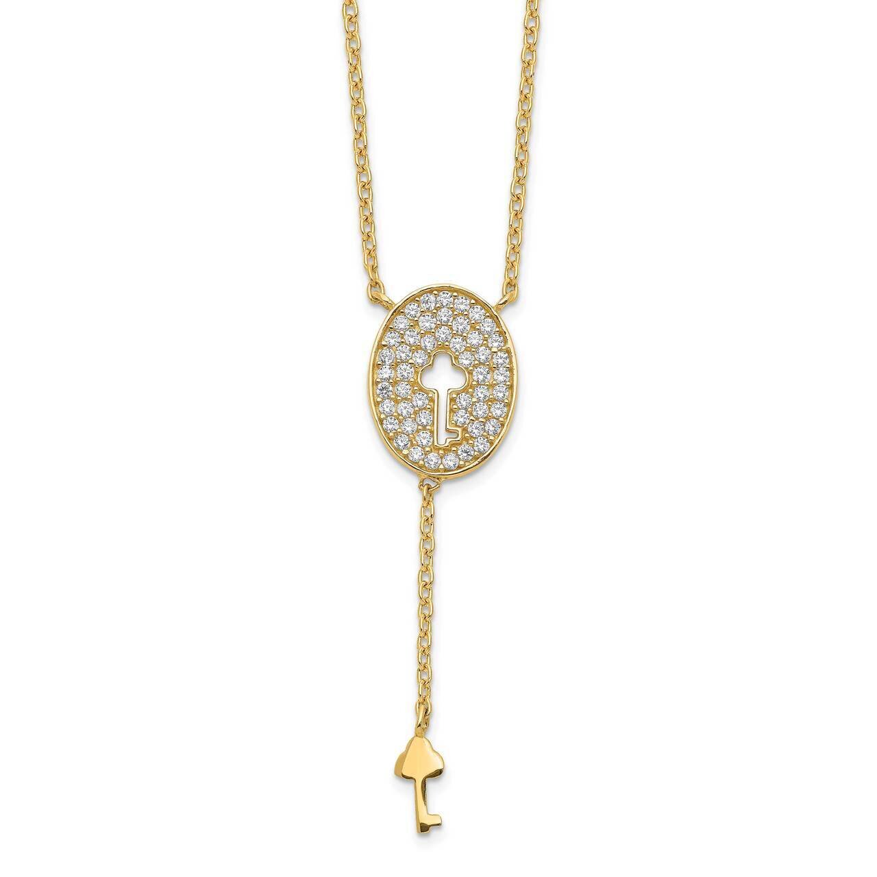 Oval &amp; Key Design Necklace 14k Gold CZ Diamond SF2762-17, MPN: SF2762-17, 883957960685
