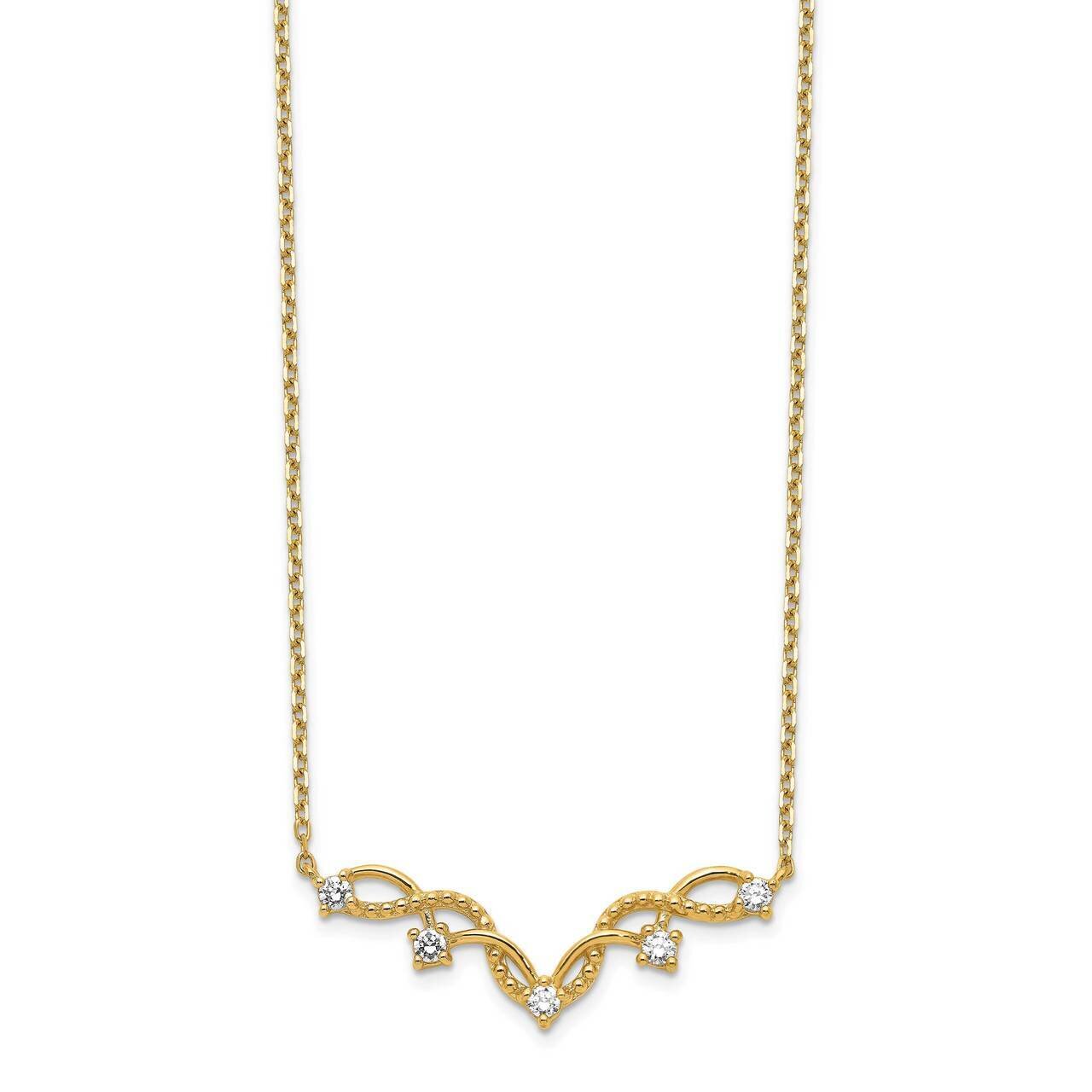 Woven Bar with 2 inch Extender Necklace 14k Gold CZ Diamond SF2773-18, MPN: SF2773-18, 883957935928