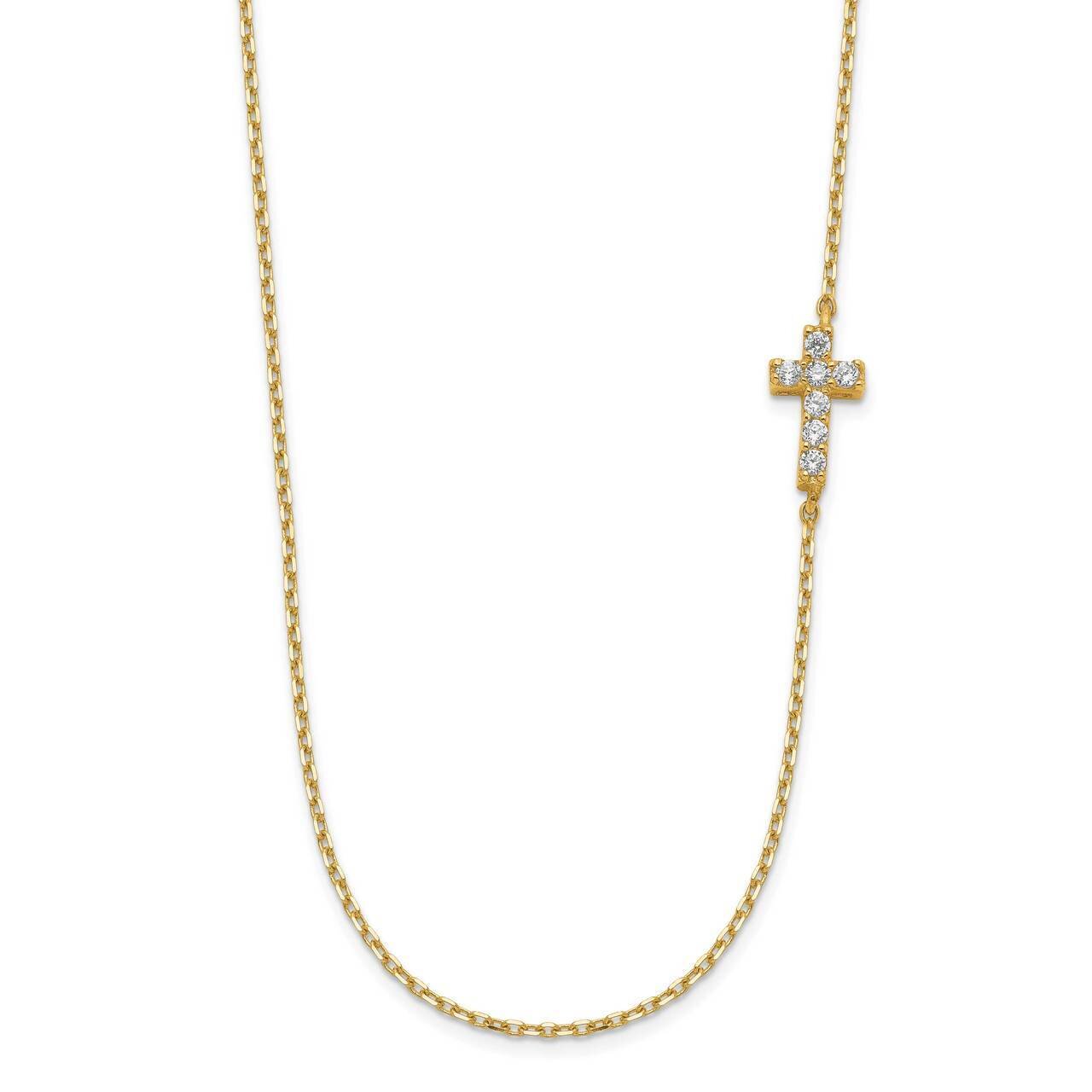 Small Cross with 2 inch Extender Necklace 14k Gold CZ Diamond SF2775-18, MPN: SF2775-18, 8839579635…