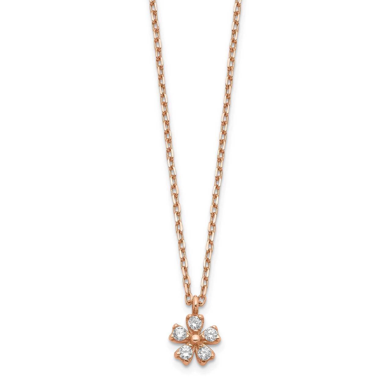 Flower with 1 inch Extender Necklace 14k Rose Gold CZ Diamond SF2782-15, MPN: SF2782-15, 8839579534…