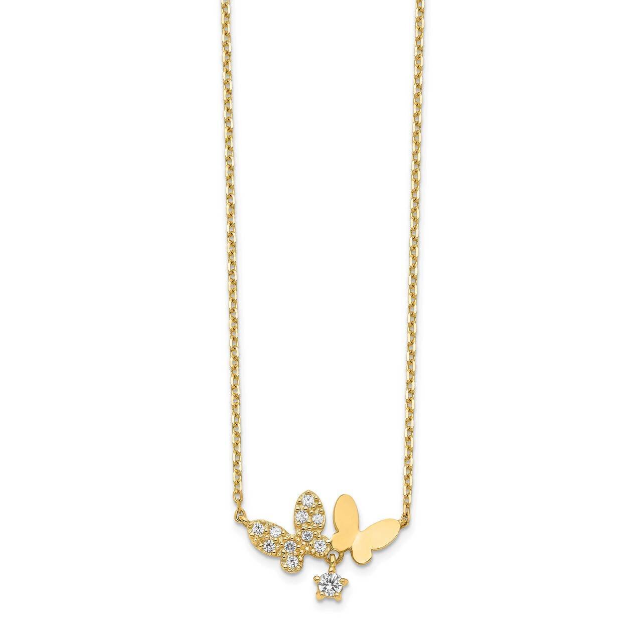 Butterflies with 2 inch Extender Necklace 14k Gold CZ Diamond SF2783-18, MPN: SF2783-18, 8839579540…