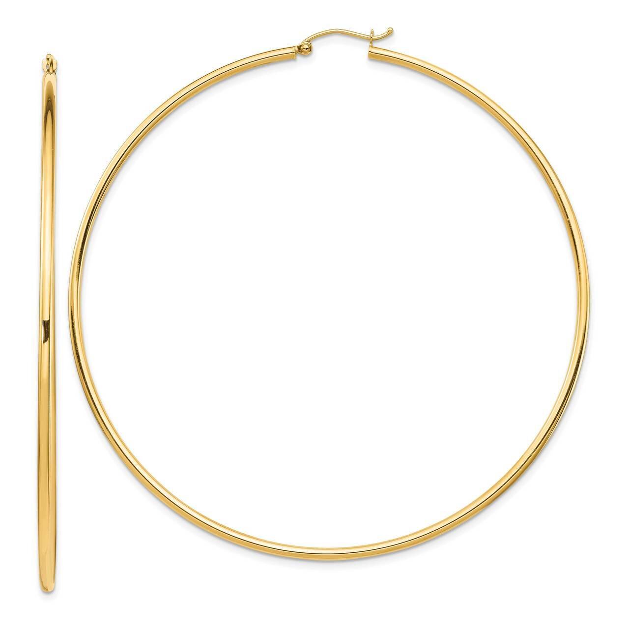 Lightweight 2mm Polished Hoop Earrings 14k Gold T1157L