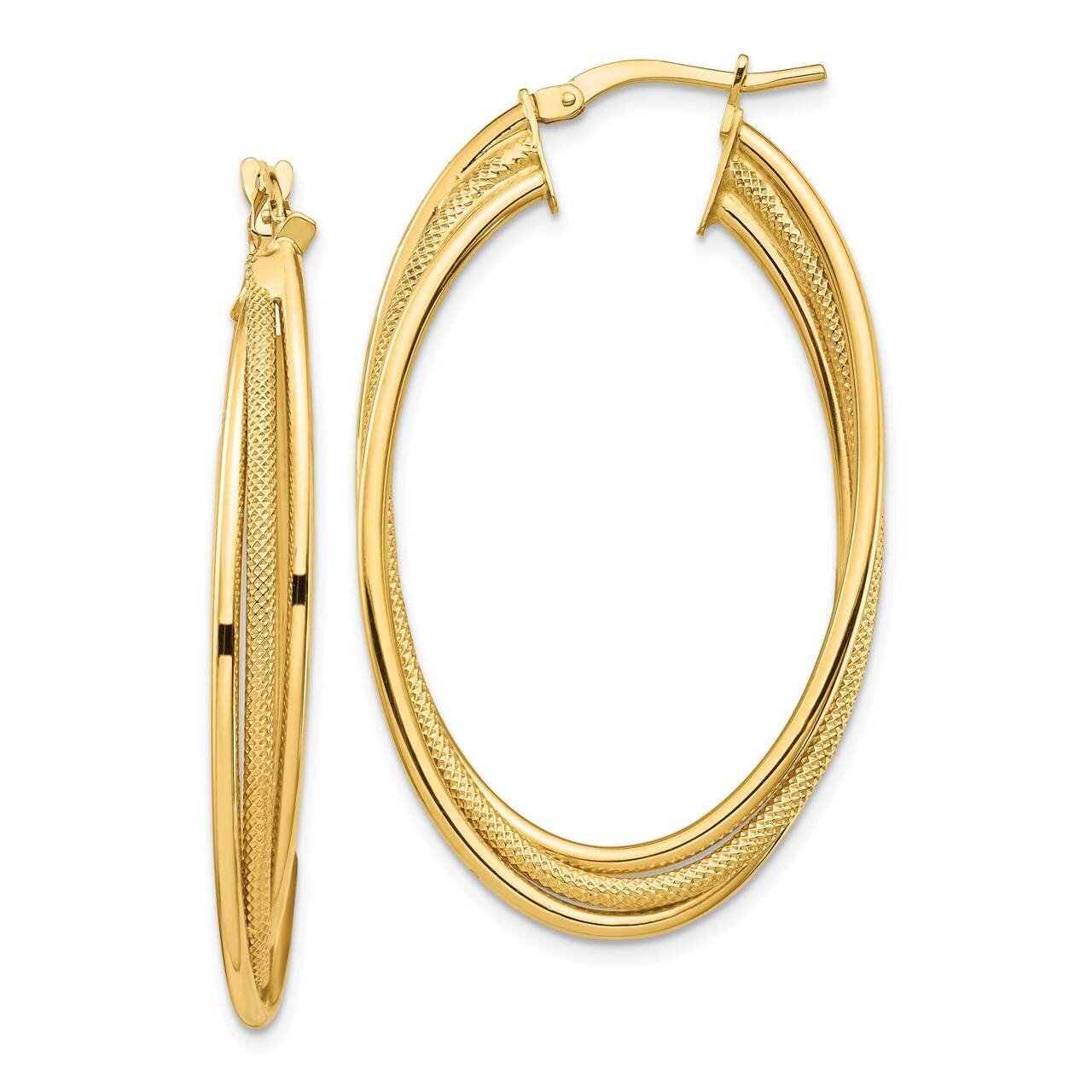 Textured Twisted Fancy Hoop Earrings 14k Gold Polished TF1351