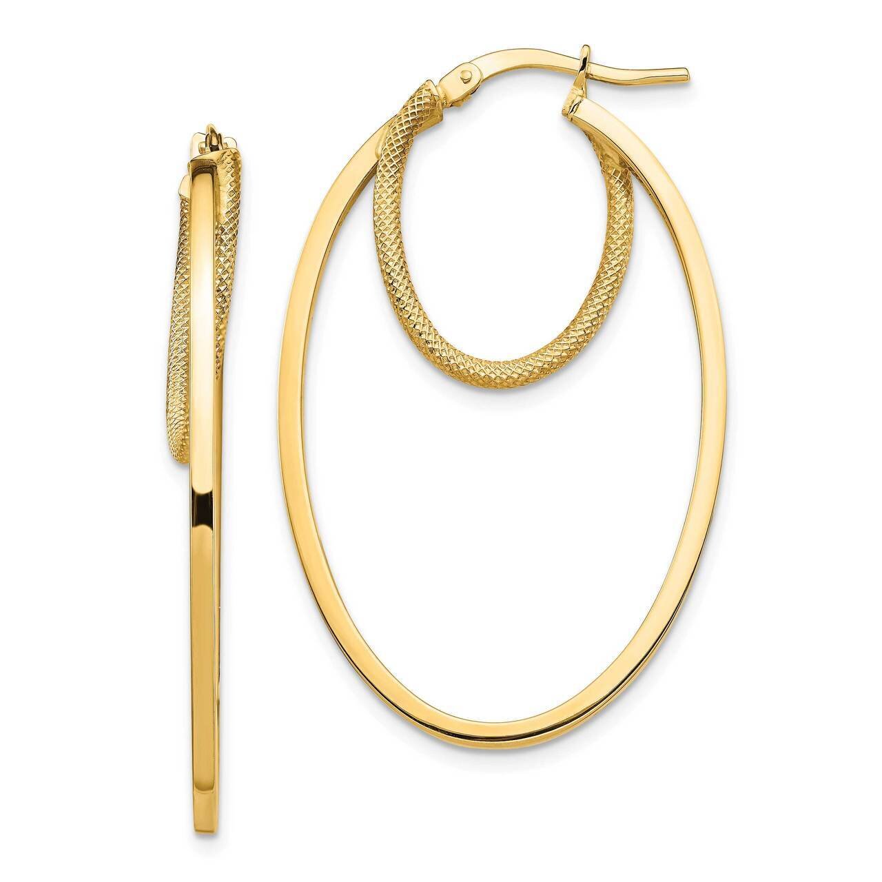 Textured Oval Hoop Earrings 14k Gold Polished  TF1352, MPN: TF1352, 191101986291