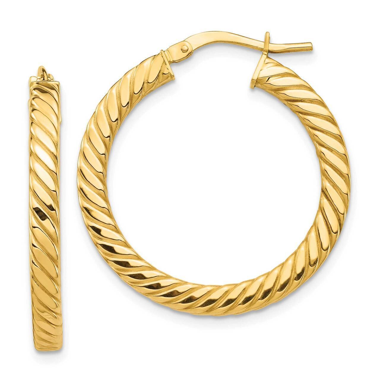 Twisted 3mm Square Tube Hoop Earrings 14k Gold Polished TF1392