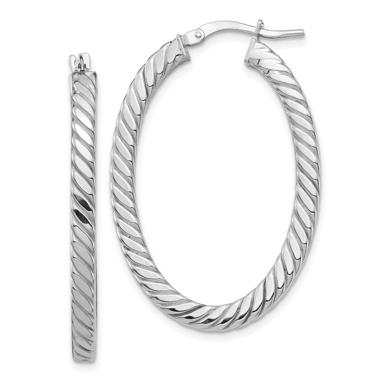 Twisted 3mm Square Tube Oval Hoop Earrings 14k White Gold Polished TF1393W, MPN: TF1393W, 191101986…