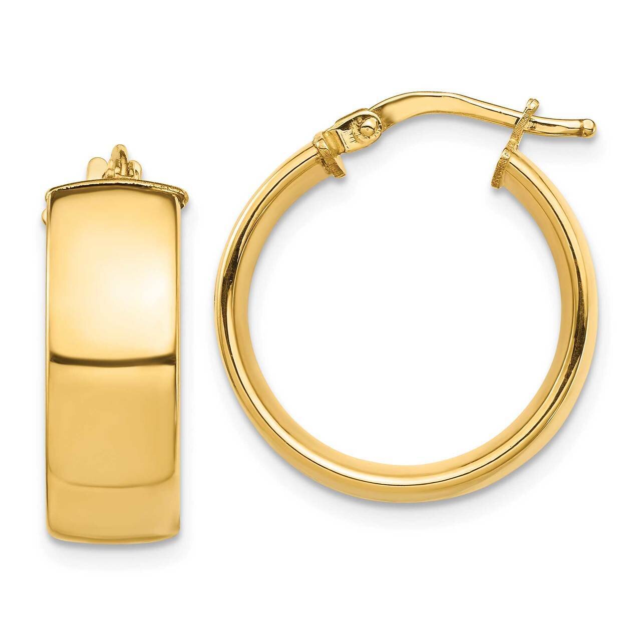 7mm Hoop Earrings 14k Gold High Polished TF1412