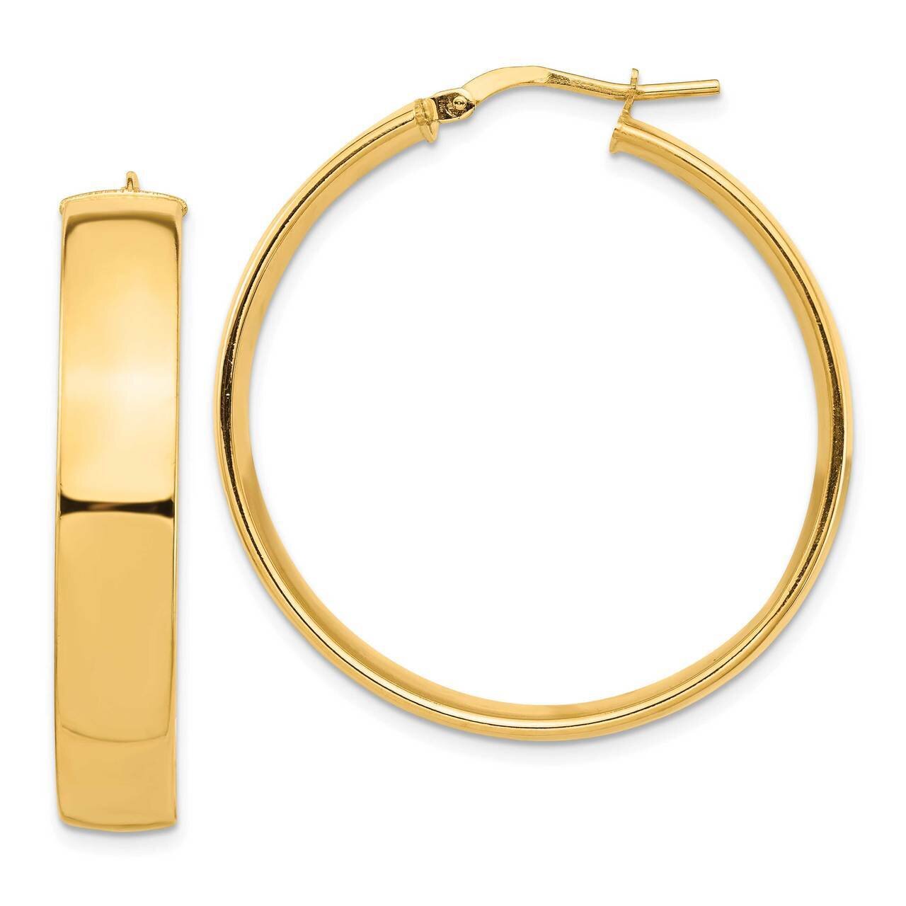 7mm Hoop Earrings 14k Gold High Polished TF1415