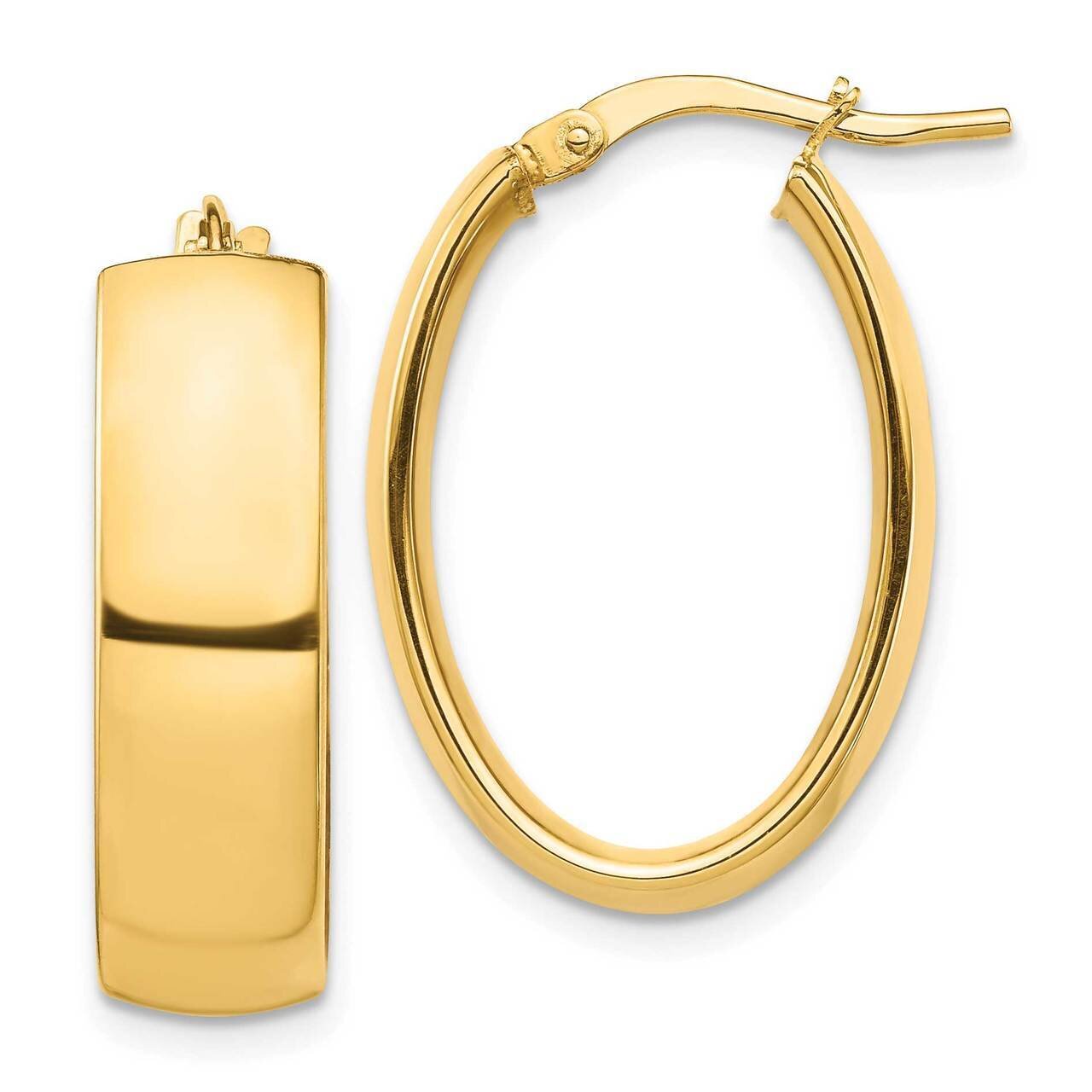 7mm Oval Hoop Earrings 14k Gold High Polished TF1418