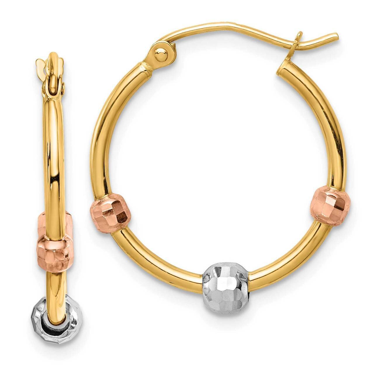 Diamond-cut Beads Tri-color Hoop Earrings 14k Gold Polished TF1468