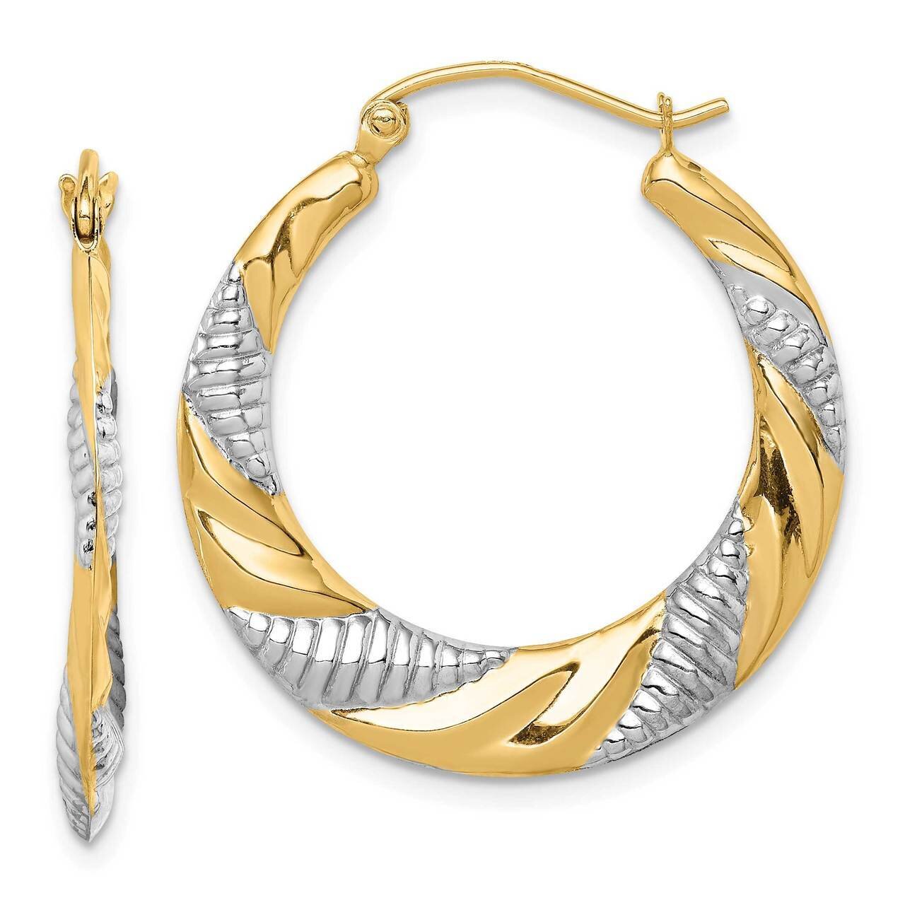 Rhodium Textured Stamped Hoop Earrings 14k Two-tone Gold TF1502, MPN: TF1502, 191101117664