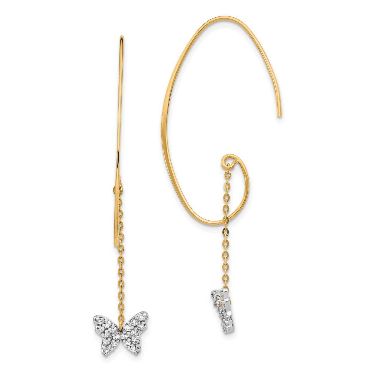 Butterfly Dangle Earrings 14k Two-tone Gold CZ Diamond TF1522