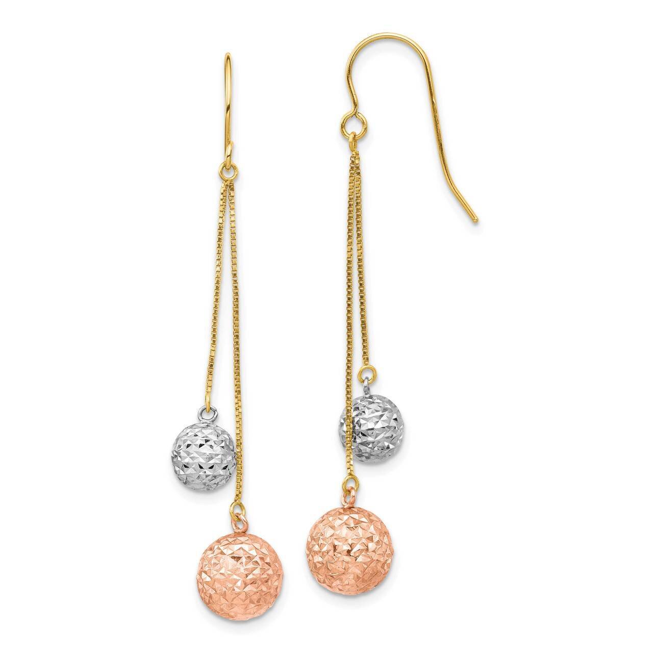Diamond-cut Beads Dangle Earrings 14k Tri-Color Gold TF1528