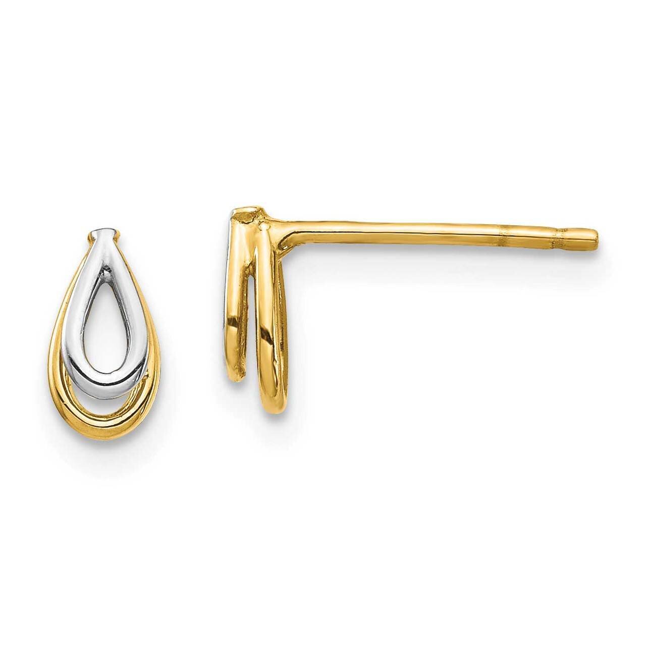 Tear Drop Post Earrings 14k Gold & White Rhodium TF1531