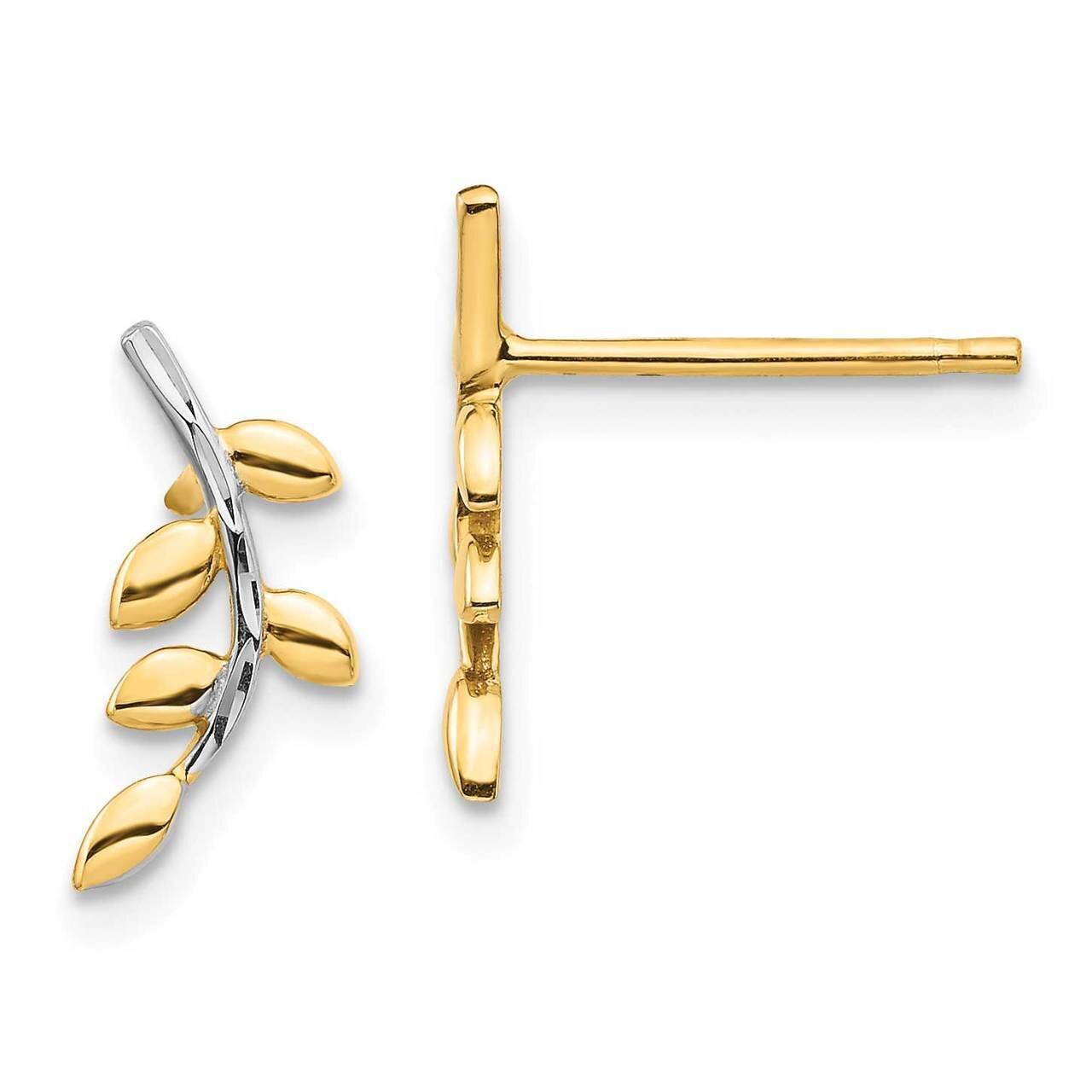 Leaves Post Earrings 14k Gold &amp; White Rhodium TF1549, MPN: TF1549, 886774097206