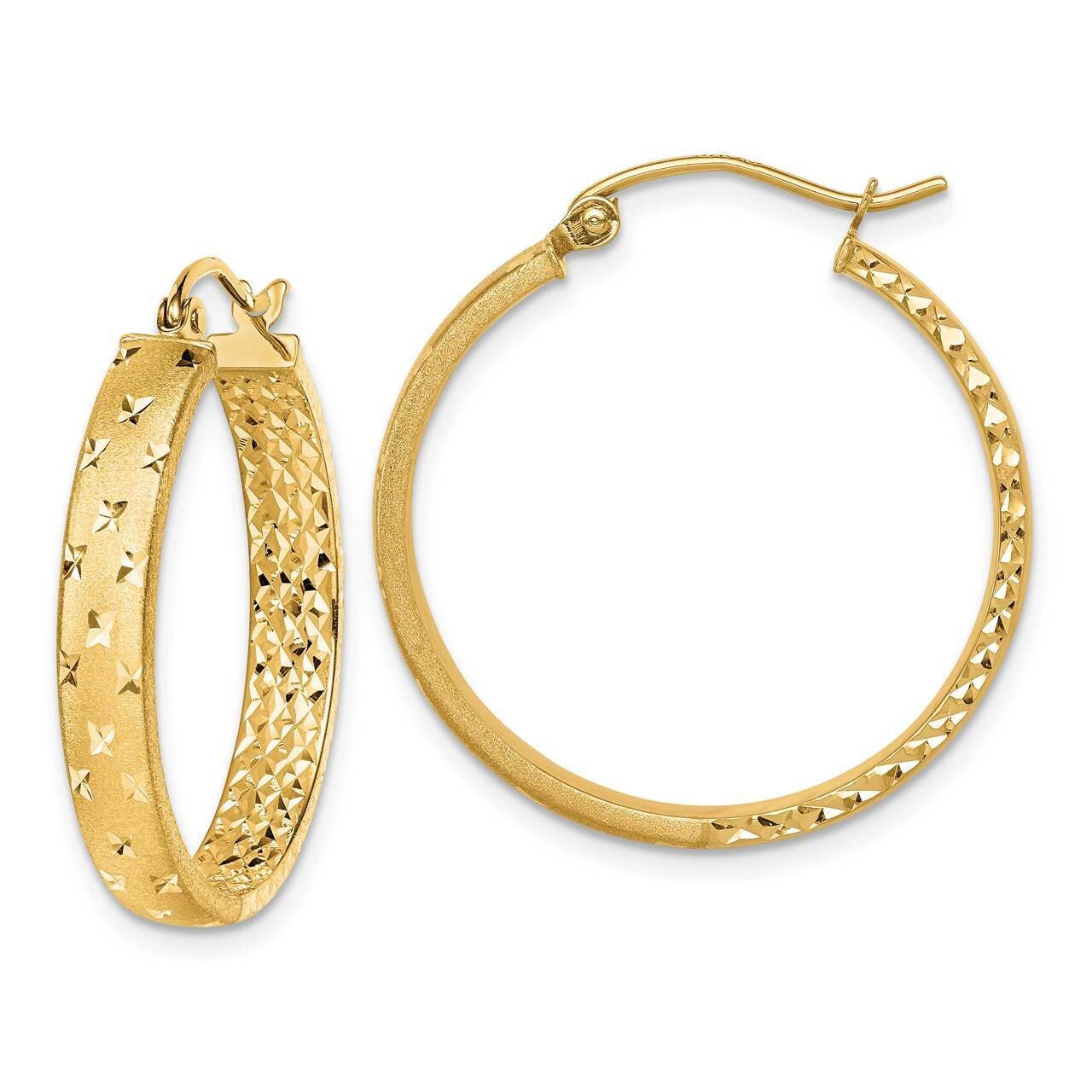 Diamond-cut In/Out Hoop Earrings 14k Gold Satin &amp; Polished TF1573, MPN: TF1573, 886774030524