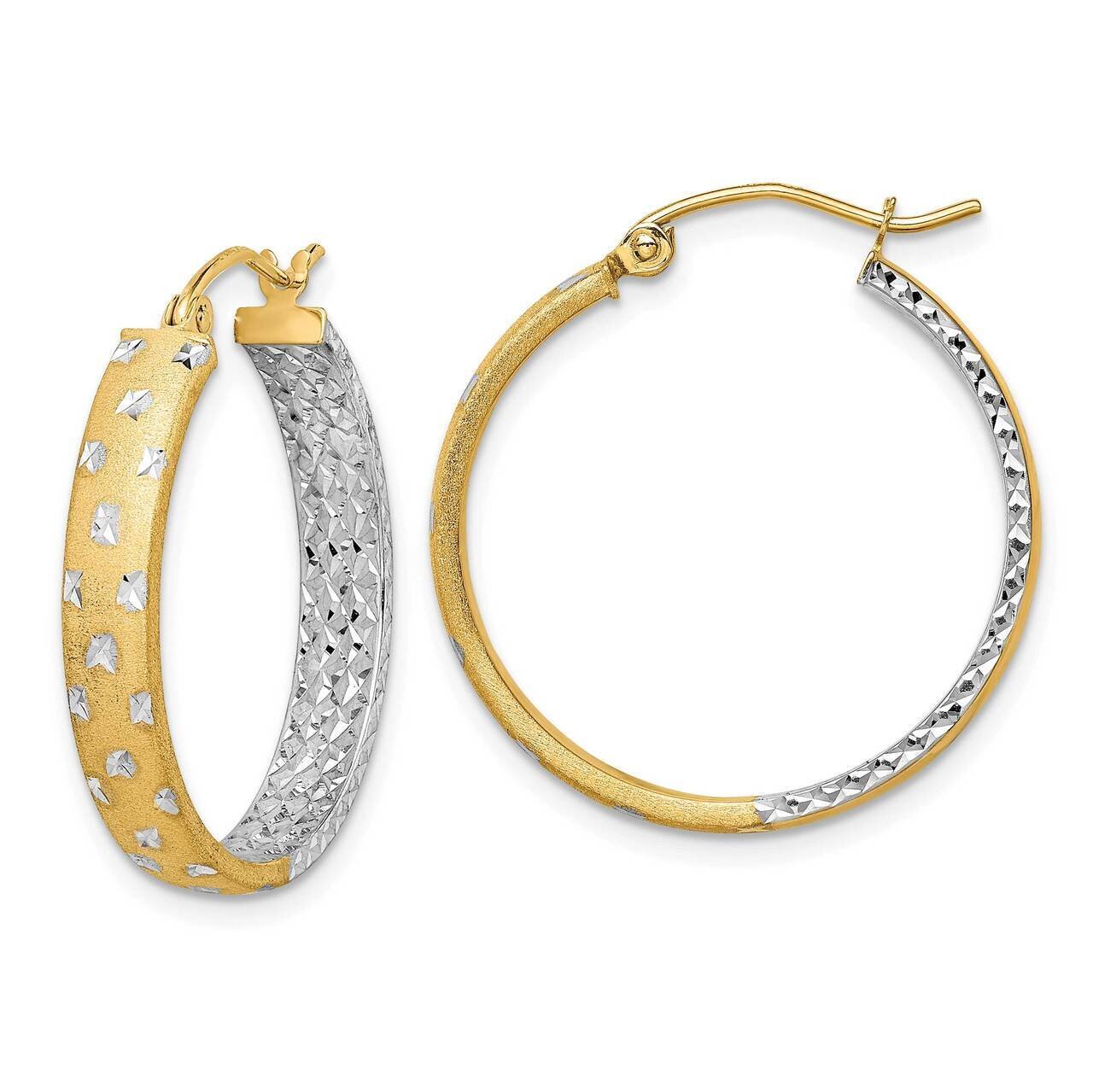 Polished & Diamond-cut In/Out Hoop Earrings 14k Gold Rhodium TF1576