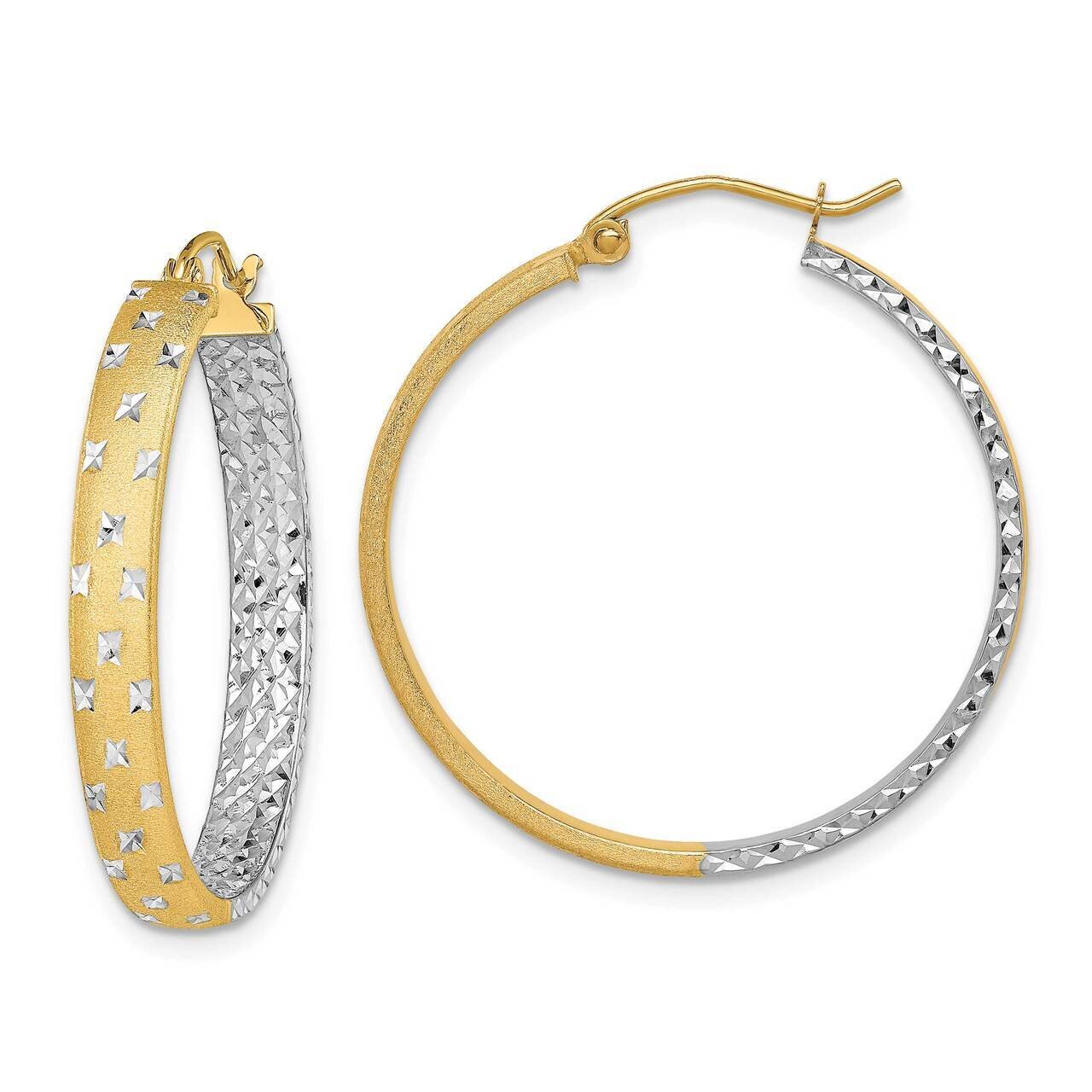 Polished &amp; Diamond-cut In/Out Hoop Earrings 14k Gold Rhodium TF1577, MPN: TF1577, 886774041032