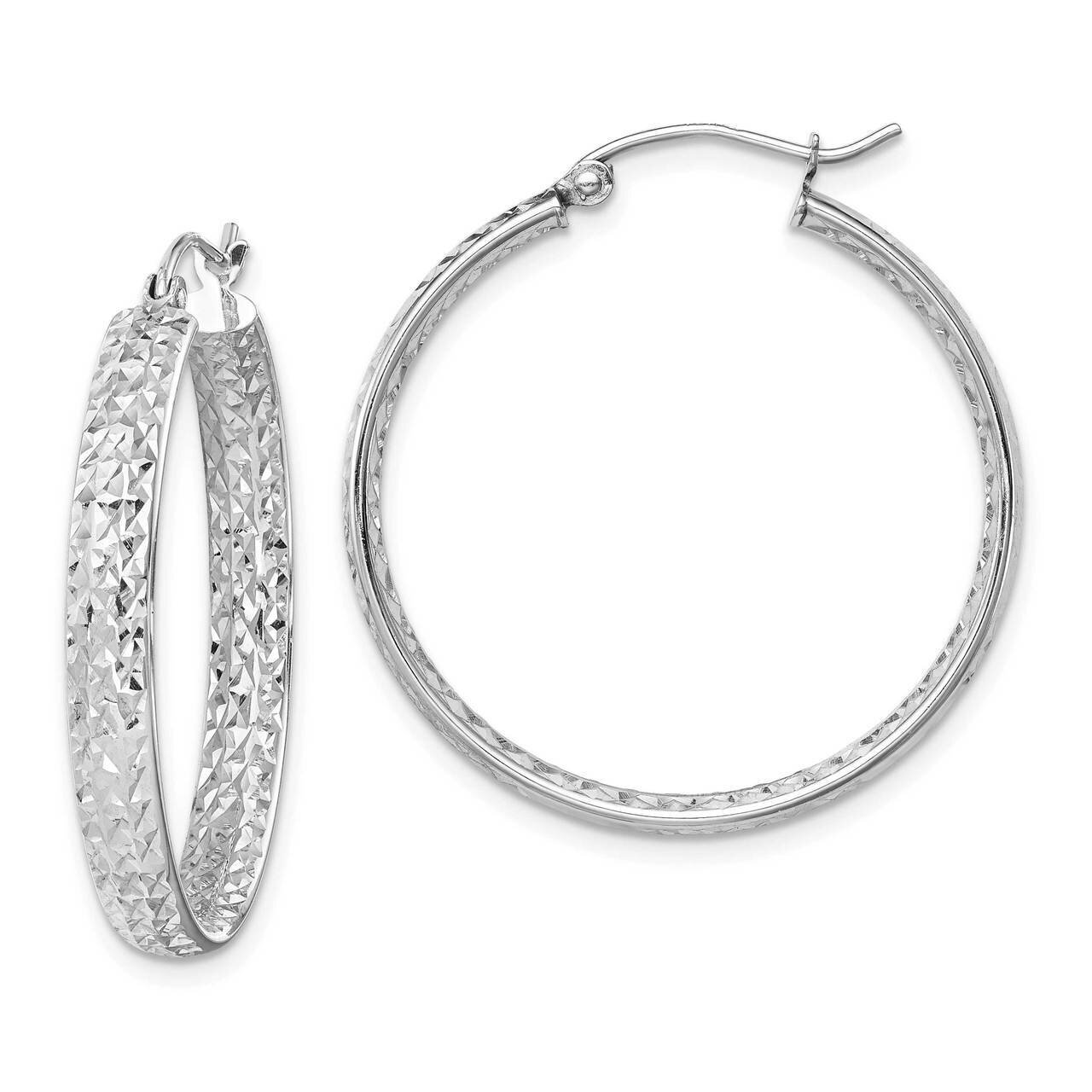 Diamond-cut In/Out Hoop Earrings 14k White Gold TF1590
