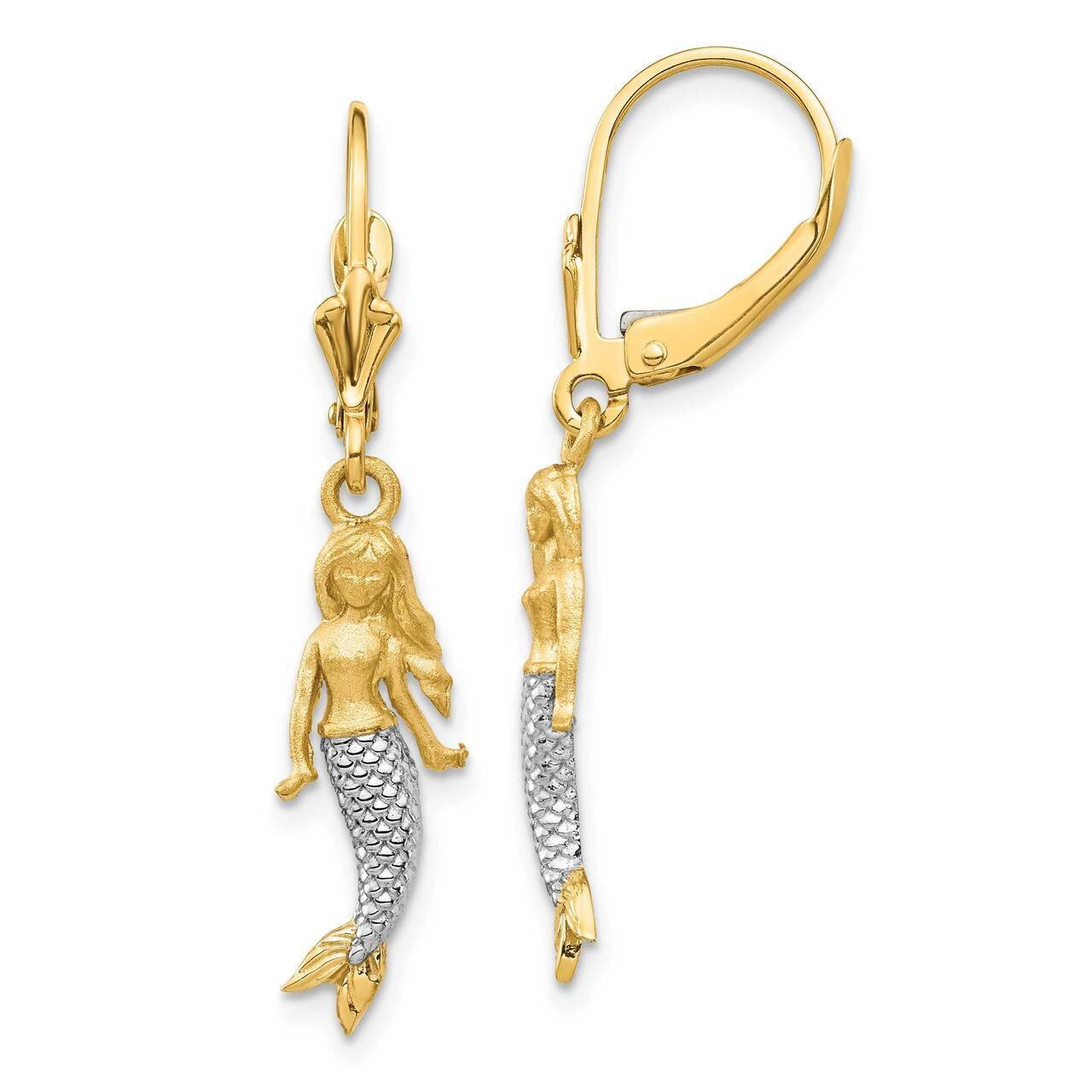 White Brushed & Polished Mermaid Earrings 14k Gold Rhodium TF1598