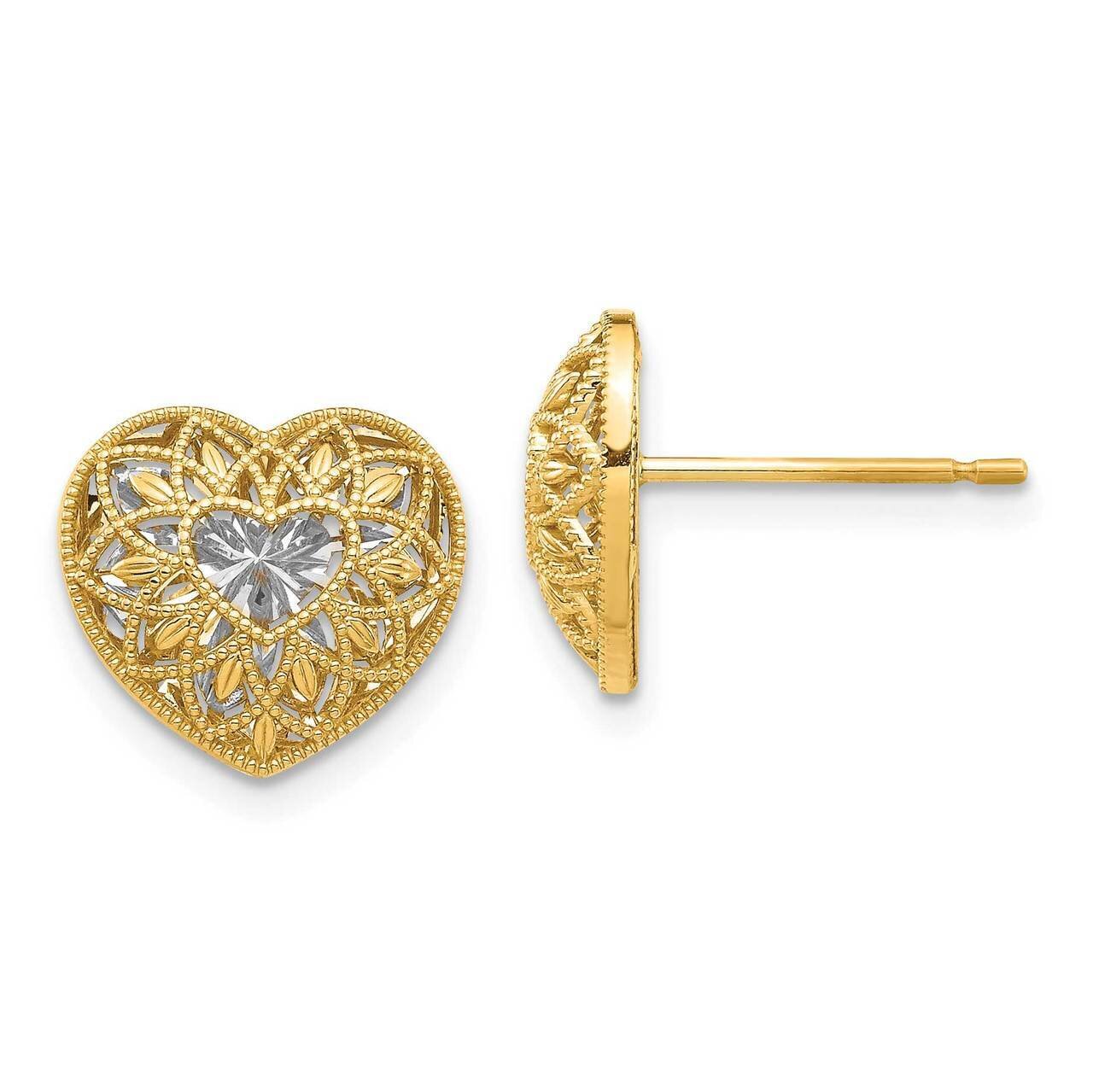 Diamond-cut Filigree Heart Earrings 14k Gold Rhodium TF1680