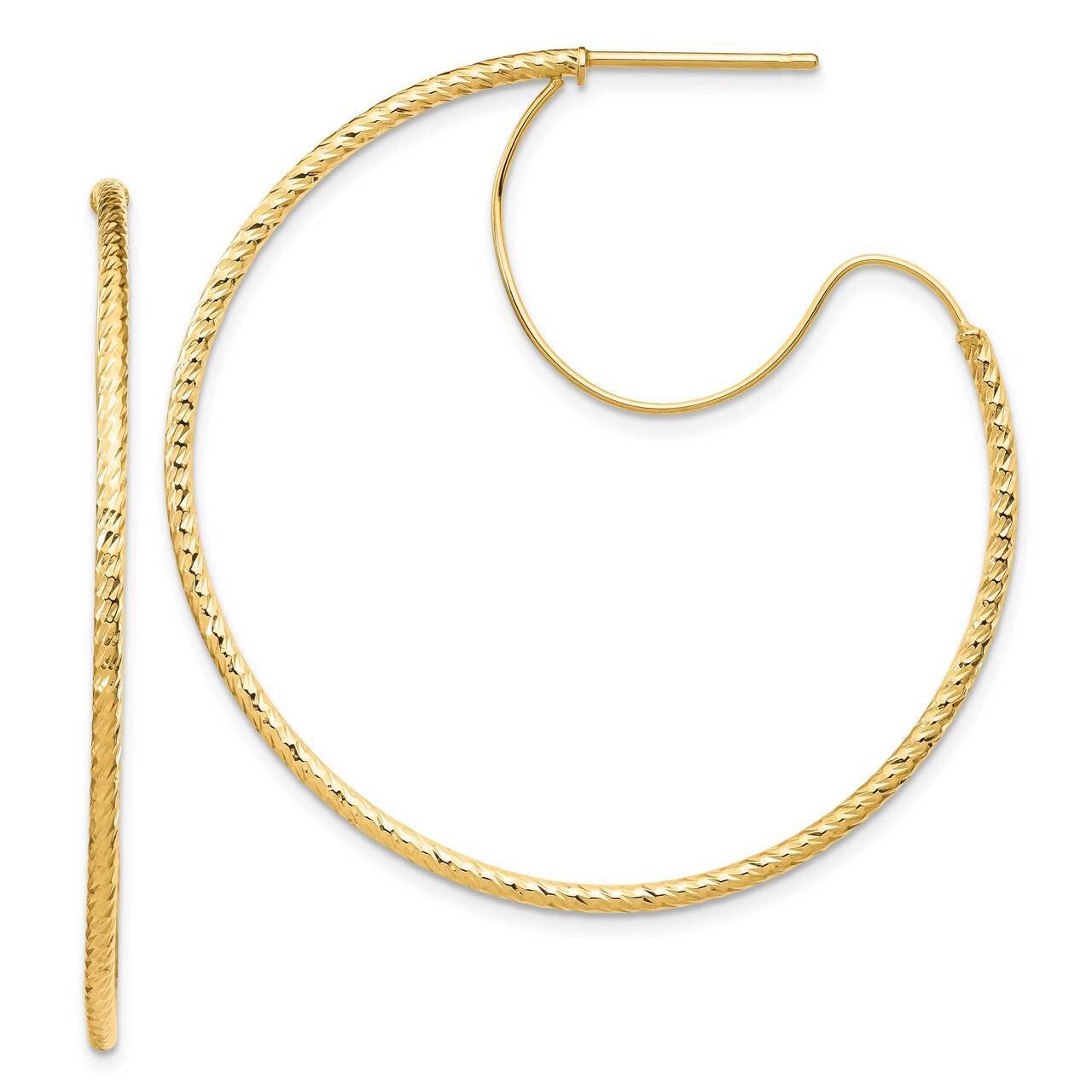 1.5x40mm Diamond-cut with Polished wire Hoop Earrings 14k Gold TF1690