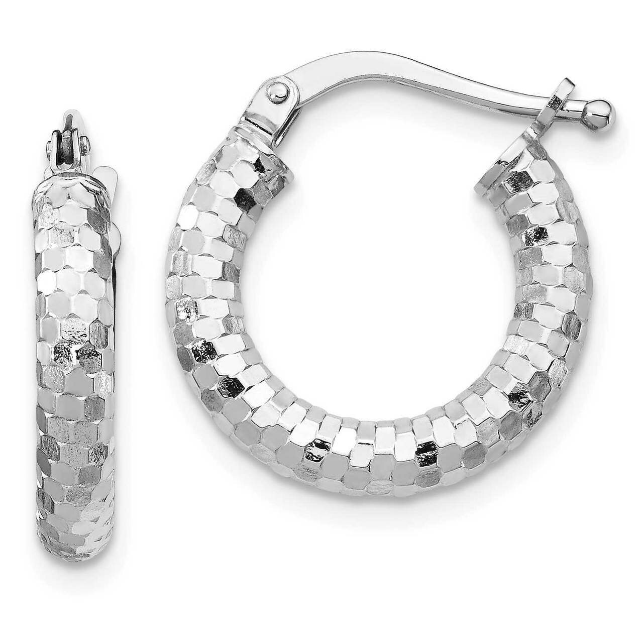 3x10mm Diamond-cut Hoop Earrings 14k White Gold TF1700W
