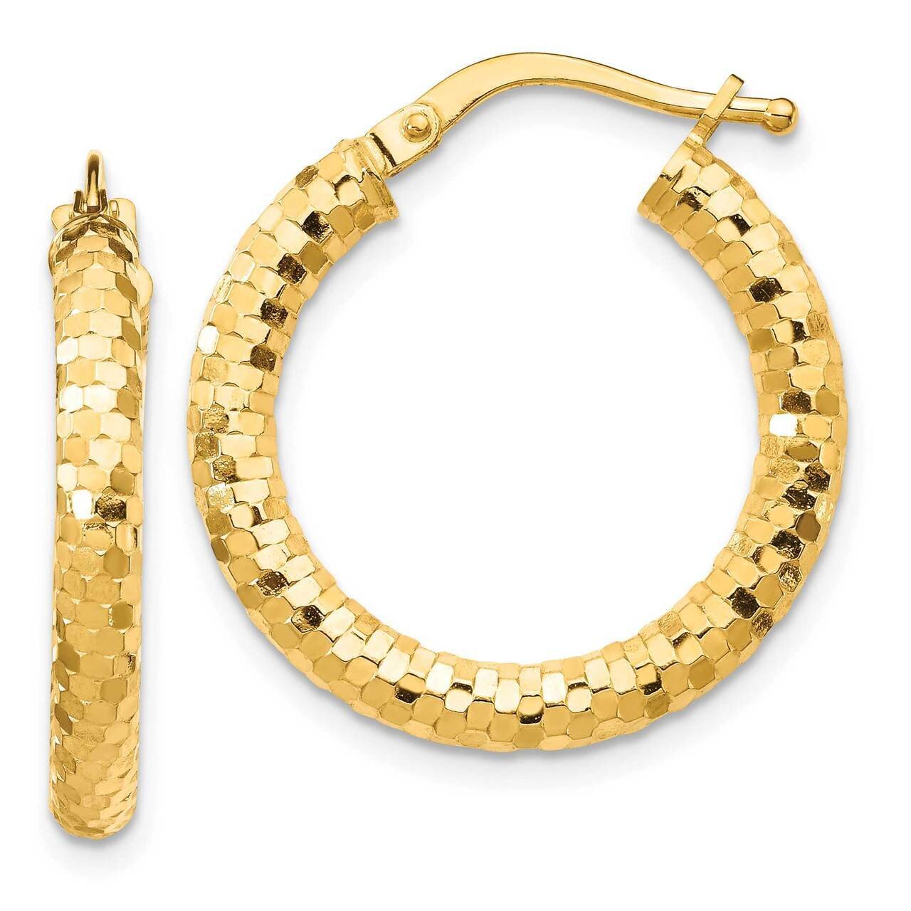 3x15mm Diamond-cut Hoop Earrings 14k Gold TF1701