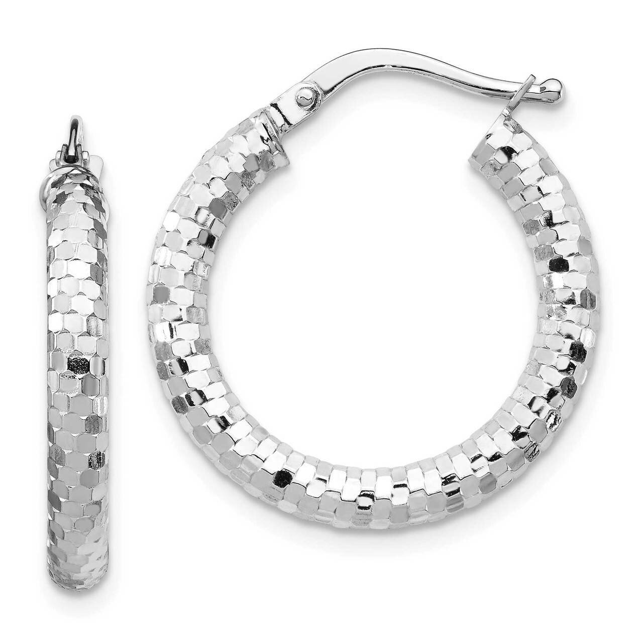 3x15mm Diamond-cut Hoop Earrings 14k White Gold TF1701W