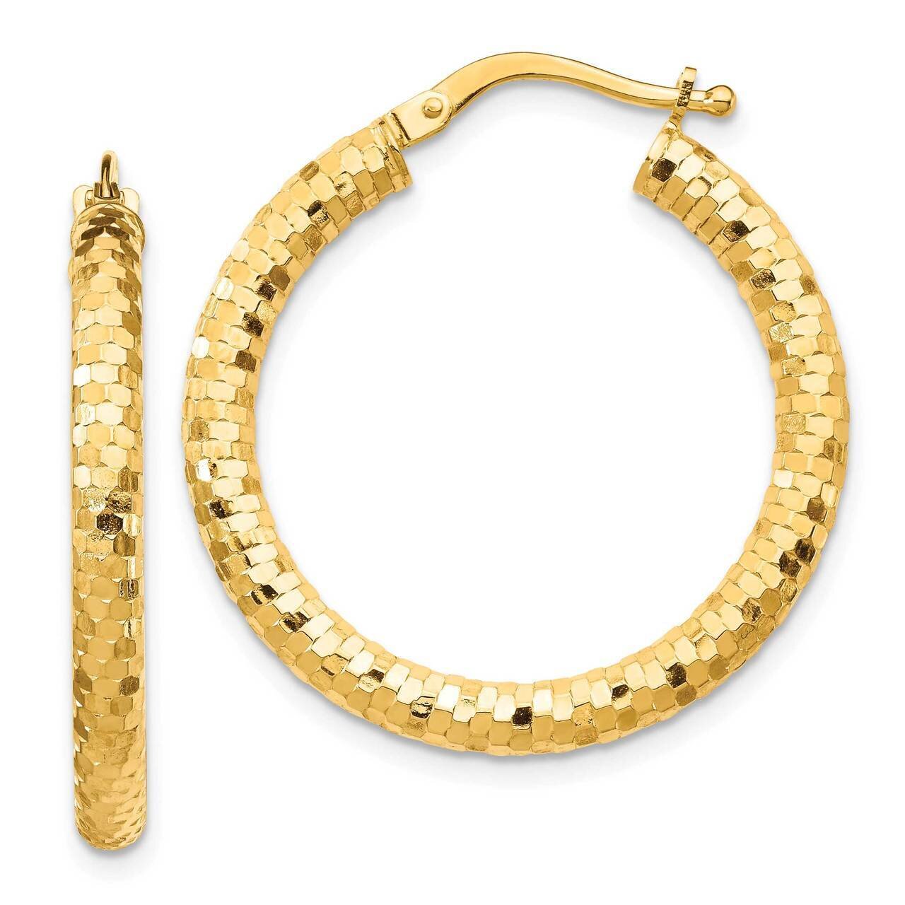 3x20mm Diamond-cut Hoop Earrings 14k Gold TF1702