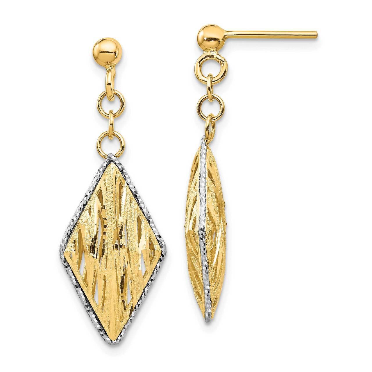 Polished & Diamond-cut Dangle Post Earrings 14k Gold & White Rhodium TH981