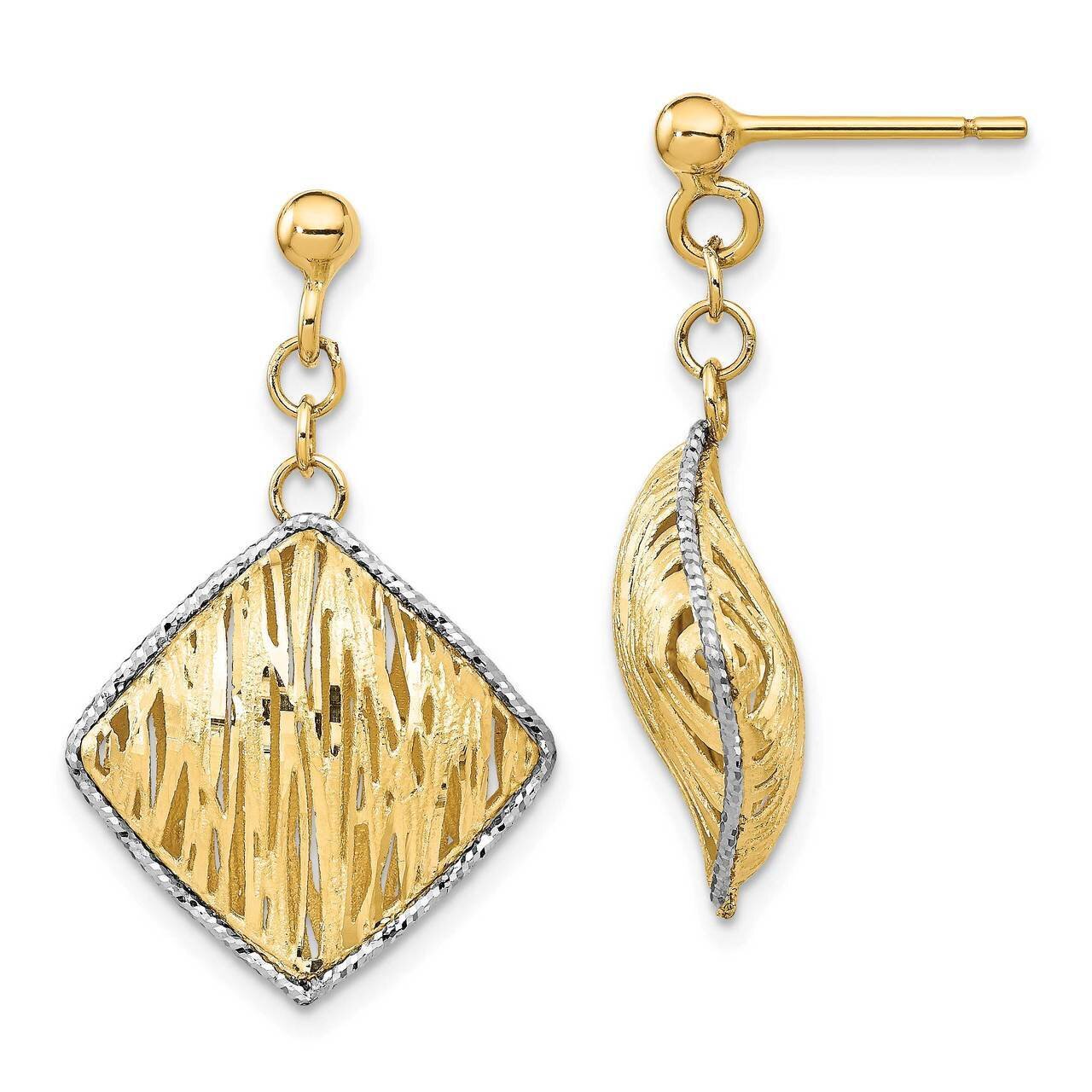 Polished &amp; Diamond-cut Hollow Dangle Post Earrings 14k Gold &amp; White Rhodium TH983, MPN: TH983, 1911…
