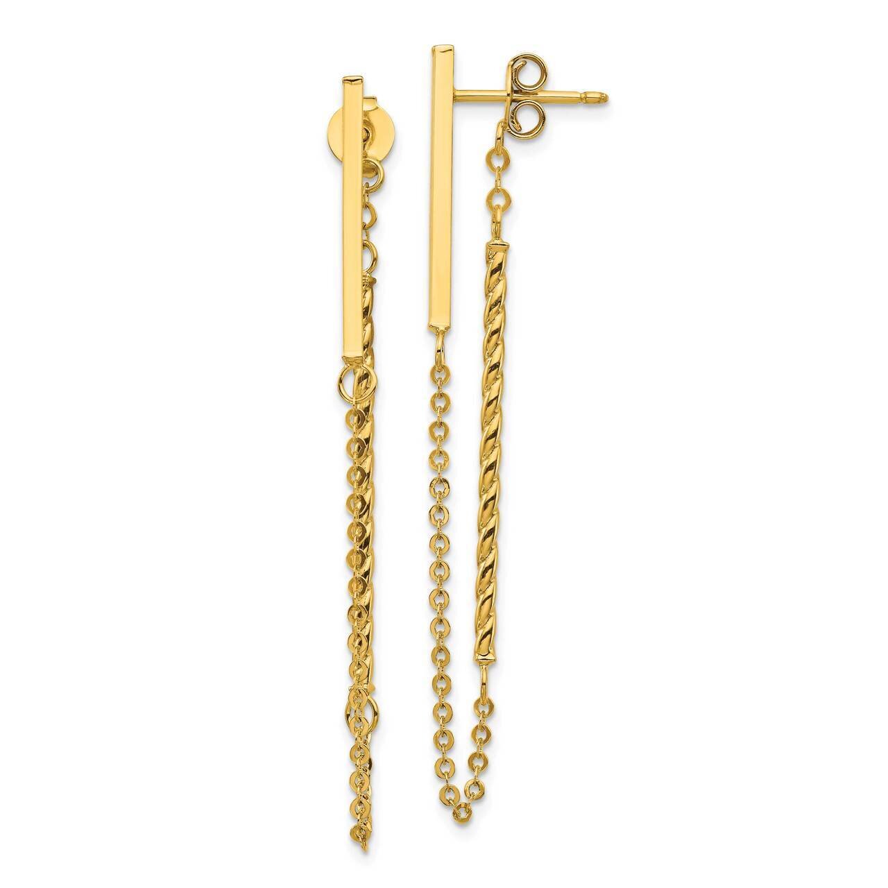 Twisted Stick with Chain Post Earrings 14k Gold Polished  TH986, MPN: TH986, 191101983122