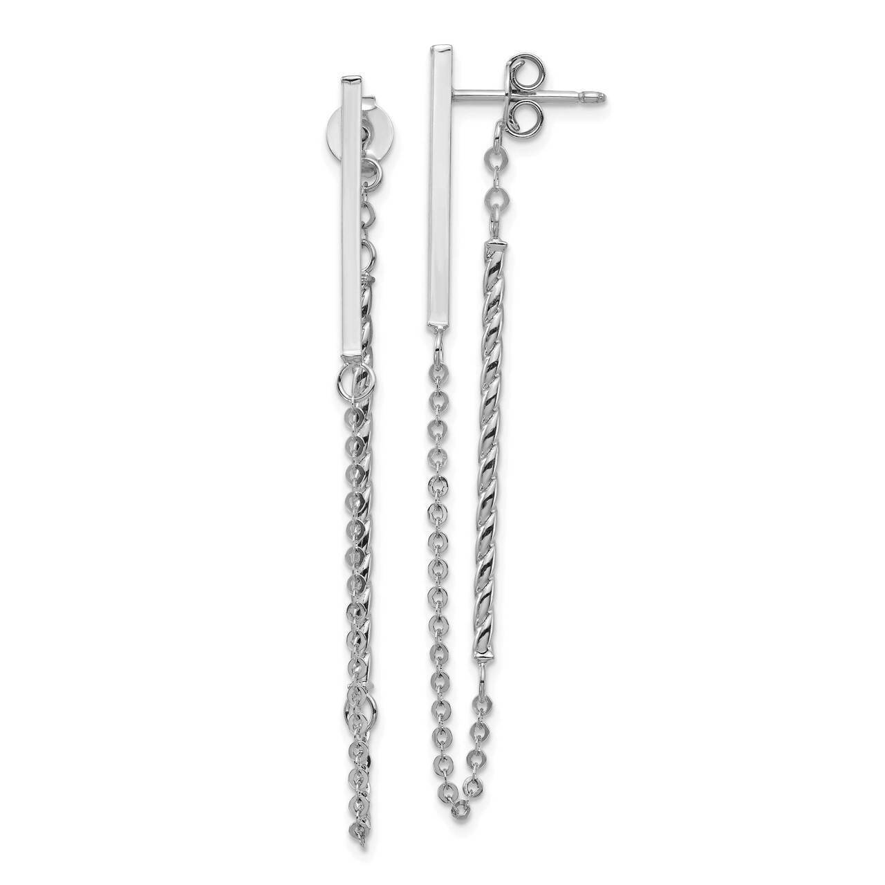 Twisted Stick with Chain Post Earrings 14k White Gold Polished TH988