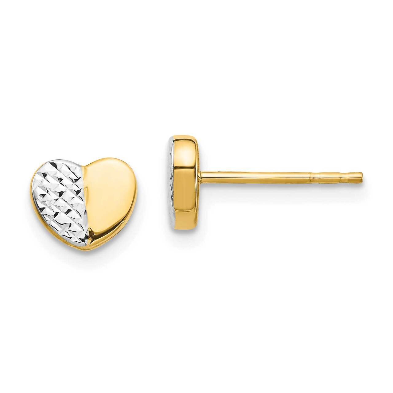 Diamond-Cut Heart Post Earrings 14k Gold Rhodium TH991