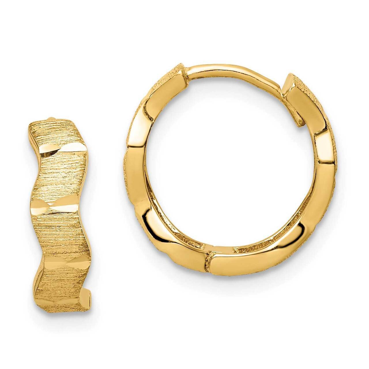Textured Wave Hoop Earrings 14k Gold Diamond-cut TL1129