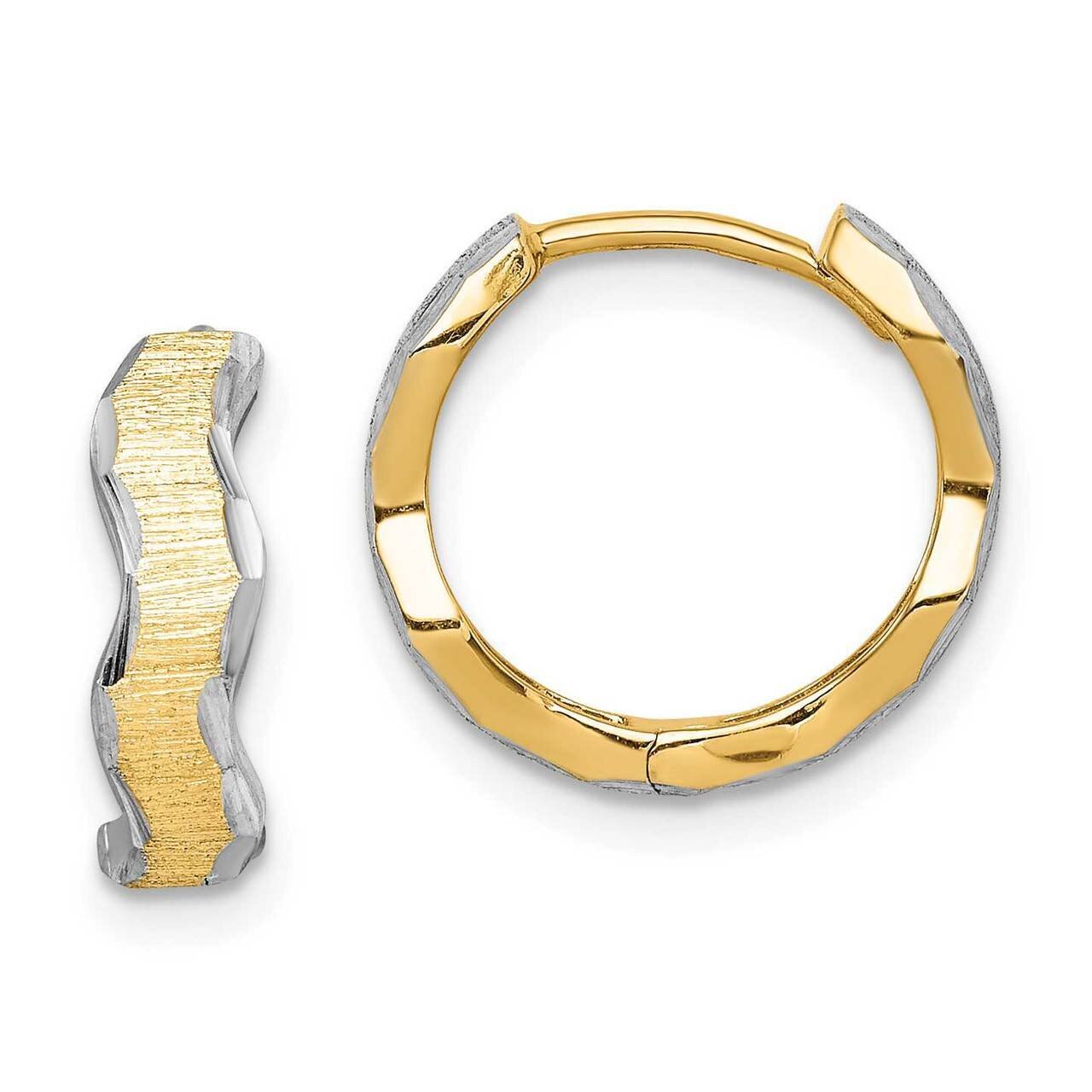 White Diamond-cut Texture Wave Hoop Earrings 14k Gold Rhodium TL1134