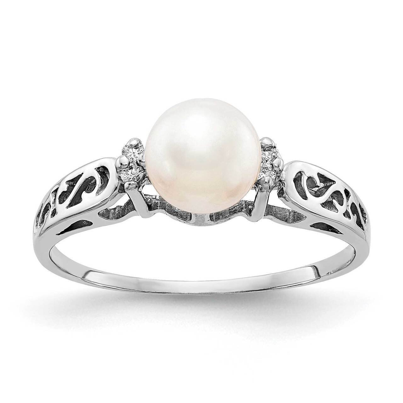 6mm Freshwater Cultured Pearl Diamond Ring 14k White Gold X9626PL_AA