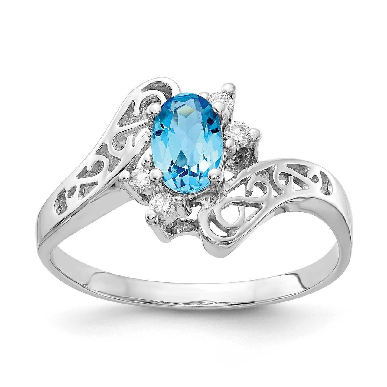 6x4mm Oval Blue Topaz Checker Diamond Ring 14k White Gold X9734BT_AA, MPN: X9734BT_AA, 883957644165